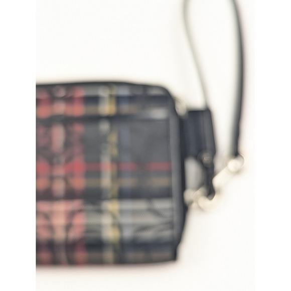 COACHβ Plaid Print Wristlet Wallet Black Red Zip Around Accordion - Picture 7 of 13